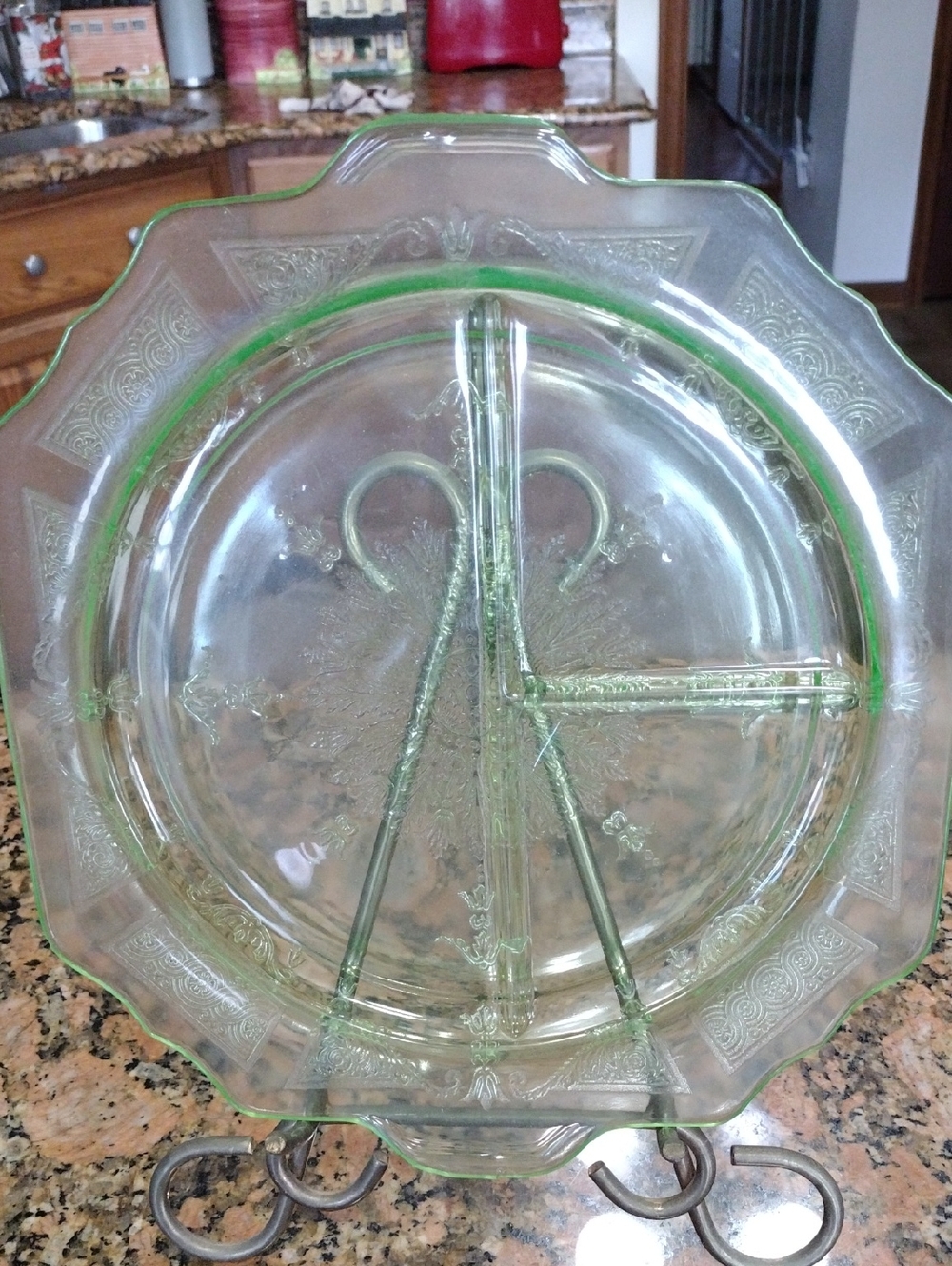 Green Glass Divided Serving Plate - Elegant Home Dining